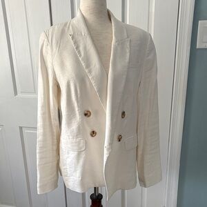 Elie Tahari linen blend Double-Breasted Cream Blazer